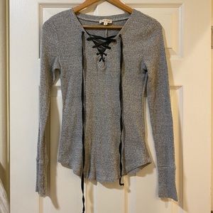 Hem & Thread Light-weight Lace-up Sweater